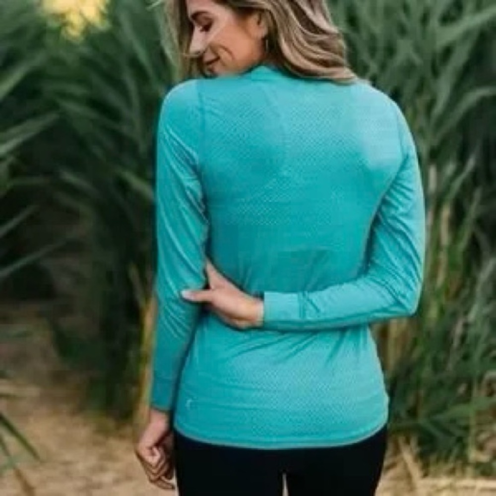 Zyia Active S Teal Chill Long Sleeve Crew Neck Perforated Mesh Top Tee T-Shirt - Picture 10 of 12